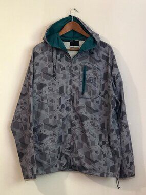 Ecko Function Men's Hooded Windbreaker Jacket Grey with Geometric Print Size XL